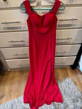 Xscape Red Sleeveless Maxi Dress with Side Slit